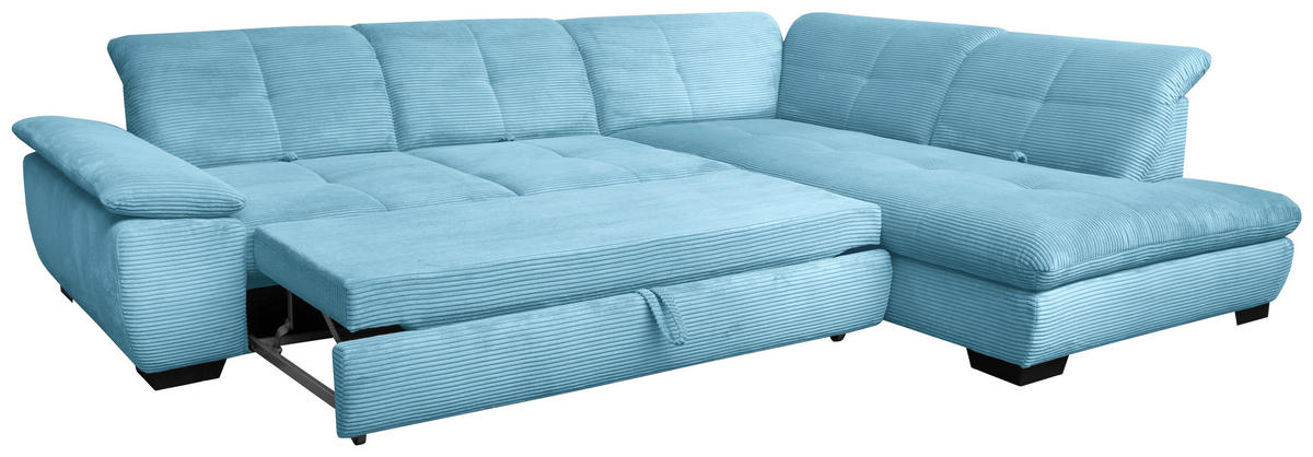 ECKSOFA in Cord Blau  - Blau/Schwarz, Design, Textil/Metall (313/242cm) - Xora