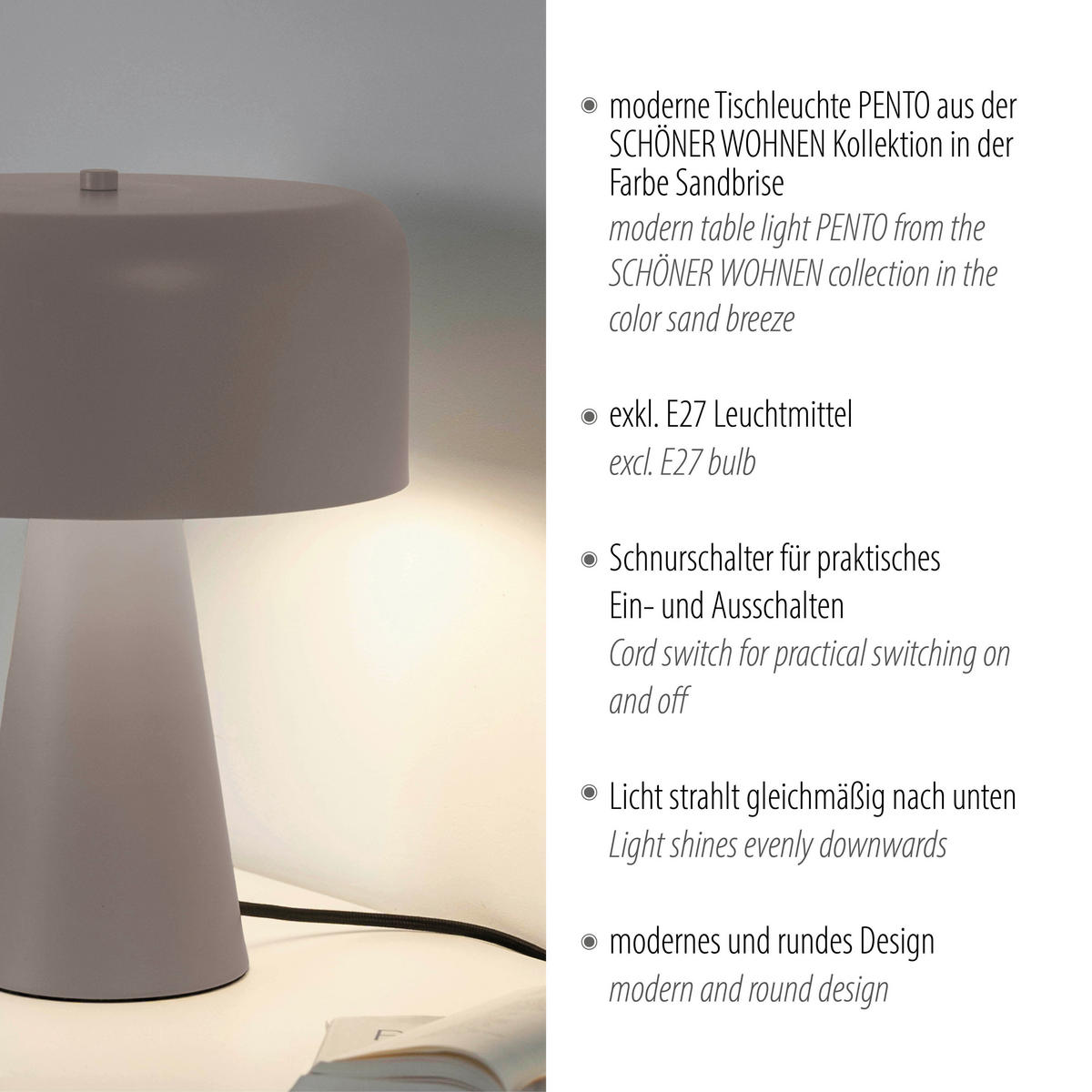 LED-TISCHLEUCHTE SW PENTO 26,5/26,5/34,5 cm   - Sandfarben/Schwarz, Design, Glas/Kunststoff (26,5/26,5/34,5cm) - Schöner Wohnen