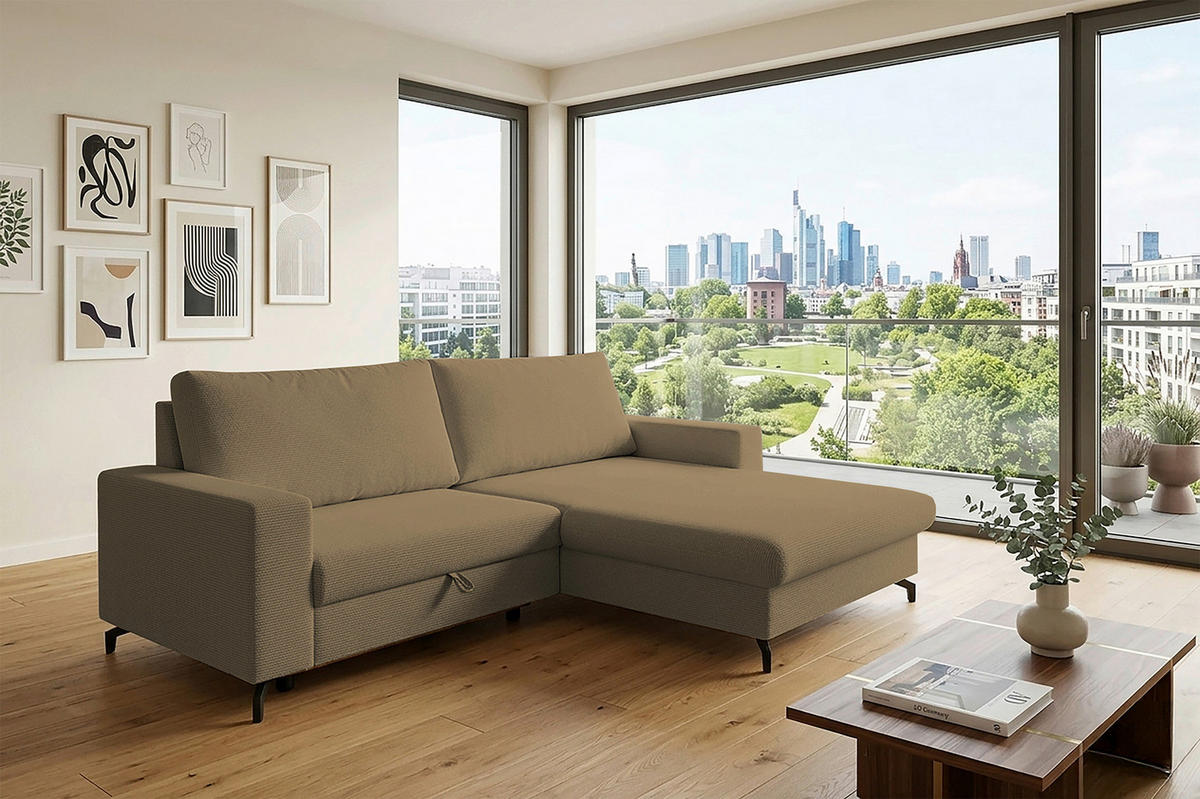 ECKSOFA CLARA Hellbraun Rückenkissen, Bettkasten, Liegefläche im Originalstoff  - Hellbraun, MODERN, Textil (240/177cm) - P & B