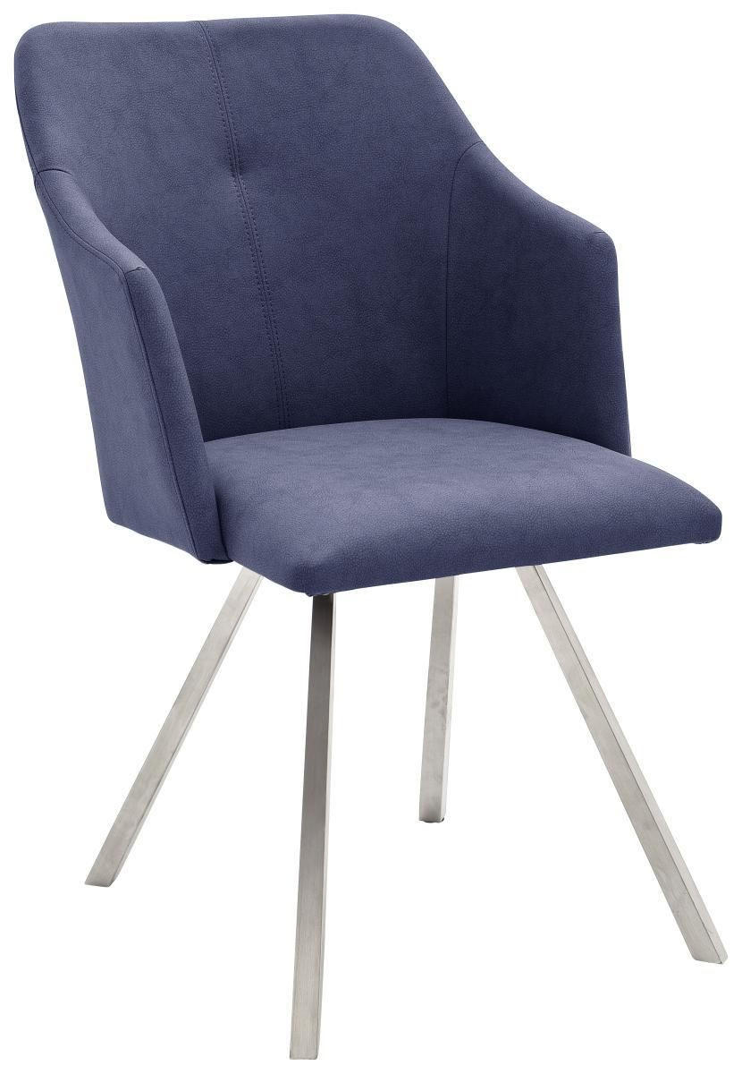 STUHL  in Edelstahl Lederlook Metall, Textil  - Edelstahlfarben/Dunkelblau, Design, Textil/Metall (54/88/62cm) - Novel