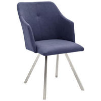 STUHL  in Edelstahl Lederlook Metall, Textil  - Edelstahlfarben/Dunkelblau, Design, Textil/Metall (54/88/62cm) - Novel