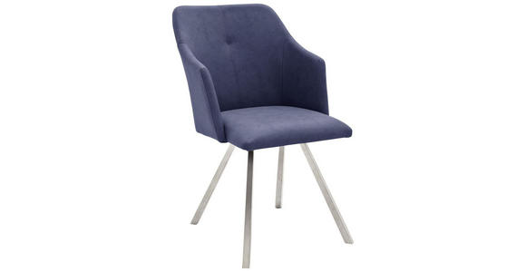 STUHL in Edelstahl Lederlook Metall, Textil - Edelstahlfarben/Dunkelblau, Design, Textil/Metall (54/88/62cm) - Novel