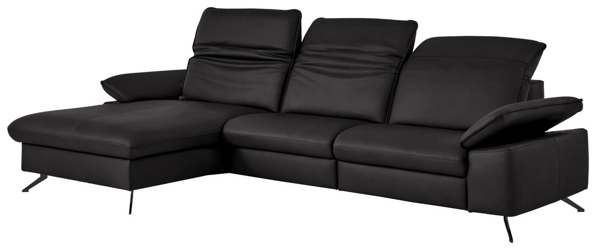 ECKSOFA  Echtleder Schwarzbraun  - Schwarzbraun/Schwarz, Design, Leder/Metall (169/307cm) - Beldomo Premium