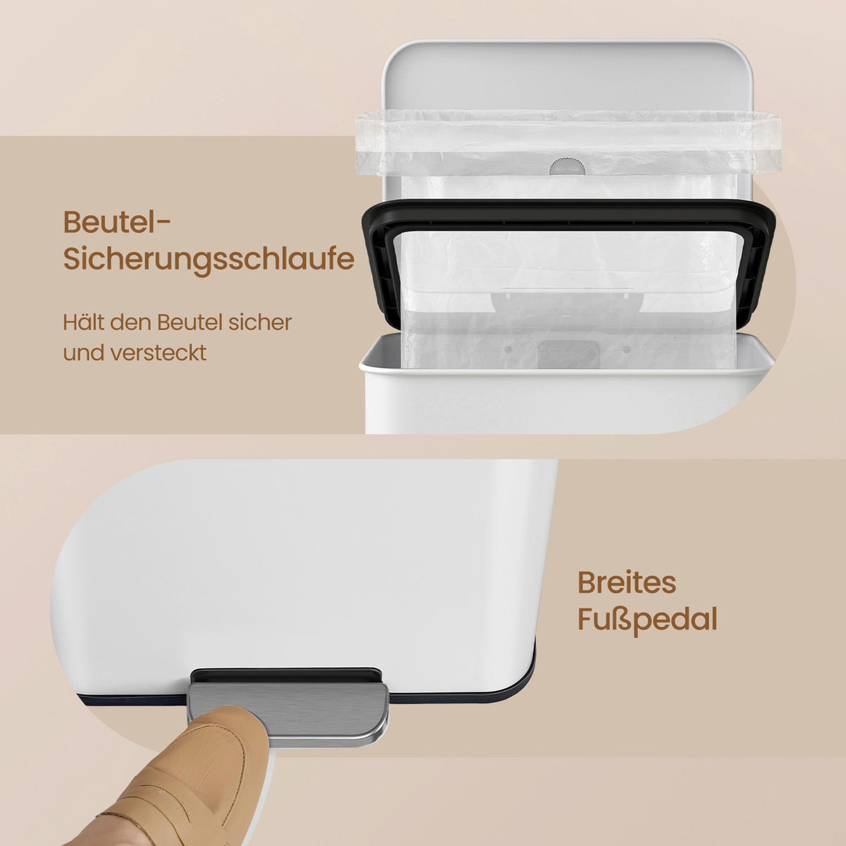 KOŠ NA ODPADKY  40 l - bílá/černá, Basics, kov/plast (34,8/55,7/32cm)