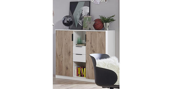 HIGHBOARD 122/105/40 cm  - Eichefarben/Schwarz, KONVENTIONELL, Holzwerkstoff/Metall (122/105/40cm) - Carryhome