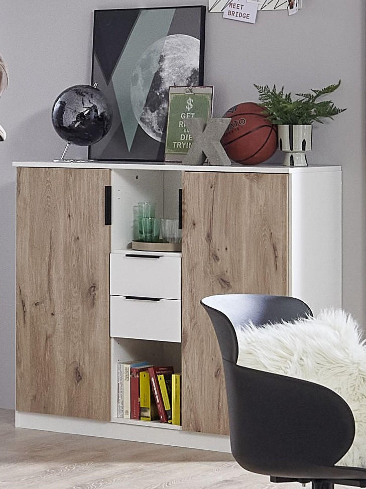 HIGHBOARD  in 122/105/40 cm  - Weiss/Eichefarben, Konventionell, Holzwerkstoff/Metall (122/105/40cm) - Boxxx