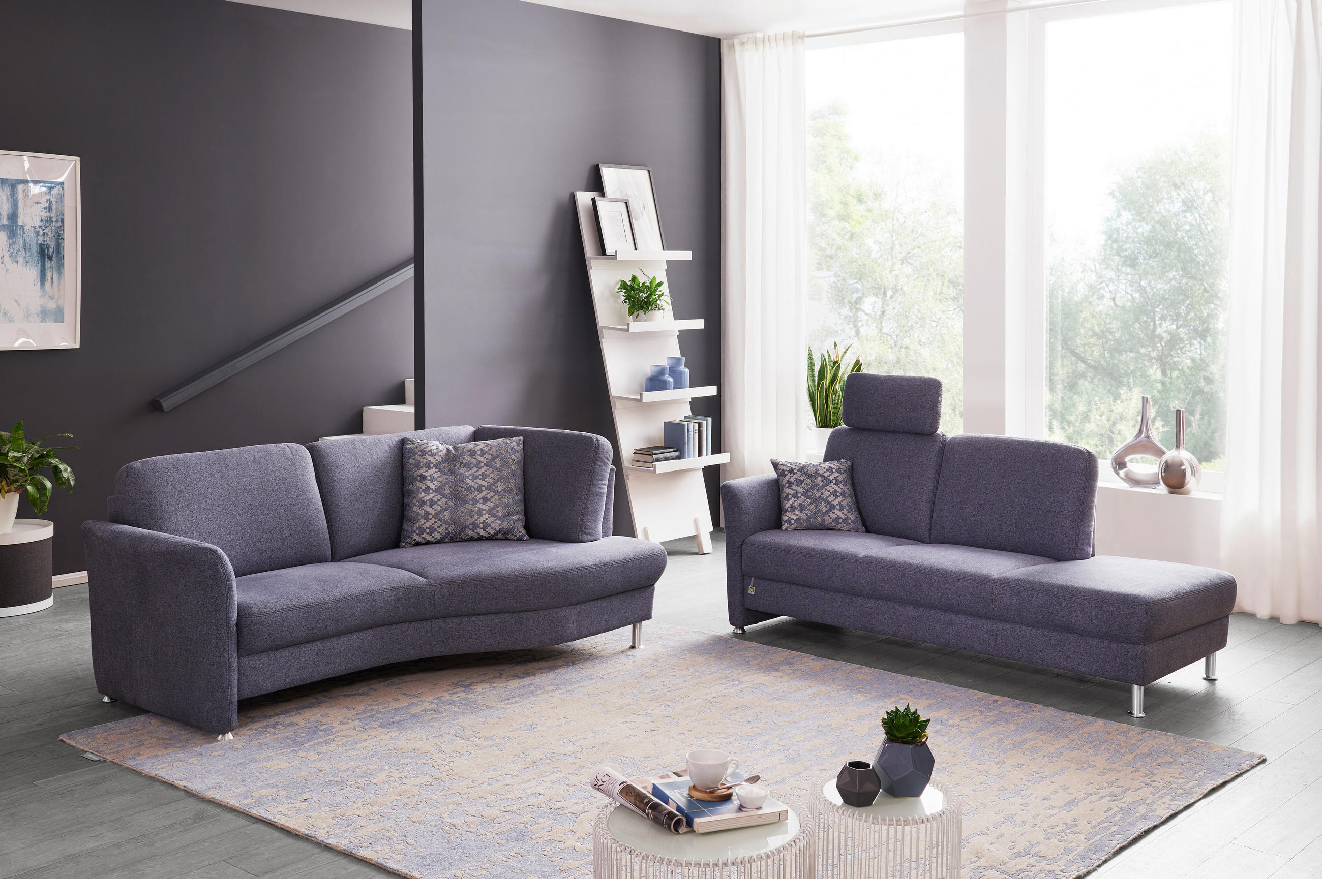 3-SITZER-SOFA Webstoff Grau  - Chromfarben/Silberfarben, KONVENTIONELL, Textil/Metall (196/86/115cm) - Landscape