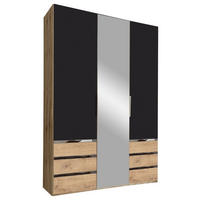 DREHTÜRENSCHRANK 150/216/58 cm,  in Graphitfarben, Silberfarben, Eichefarben, 3-türig  - Chromfarben/Plankeneiche, MODERN, Glas/Holzwerkstoff (150/216/58cm) - MID.YOU