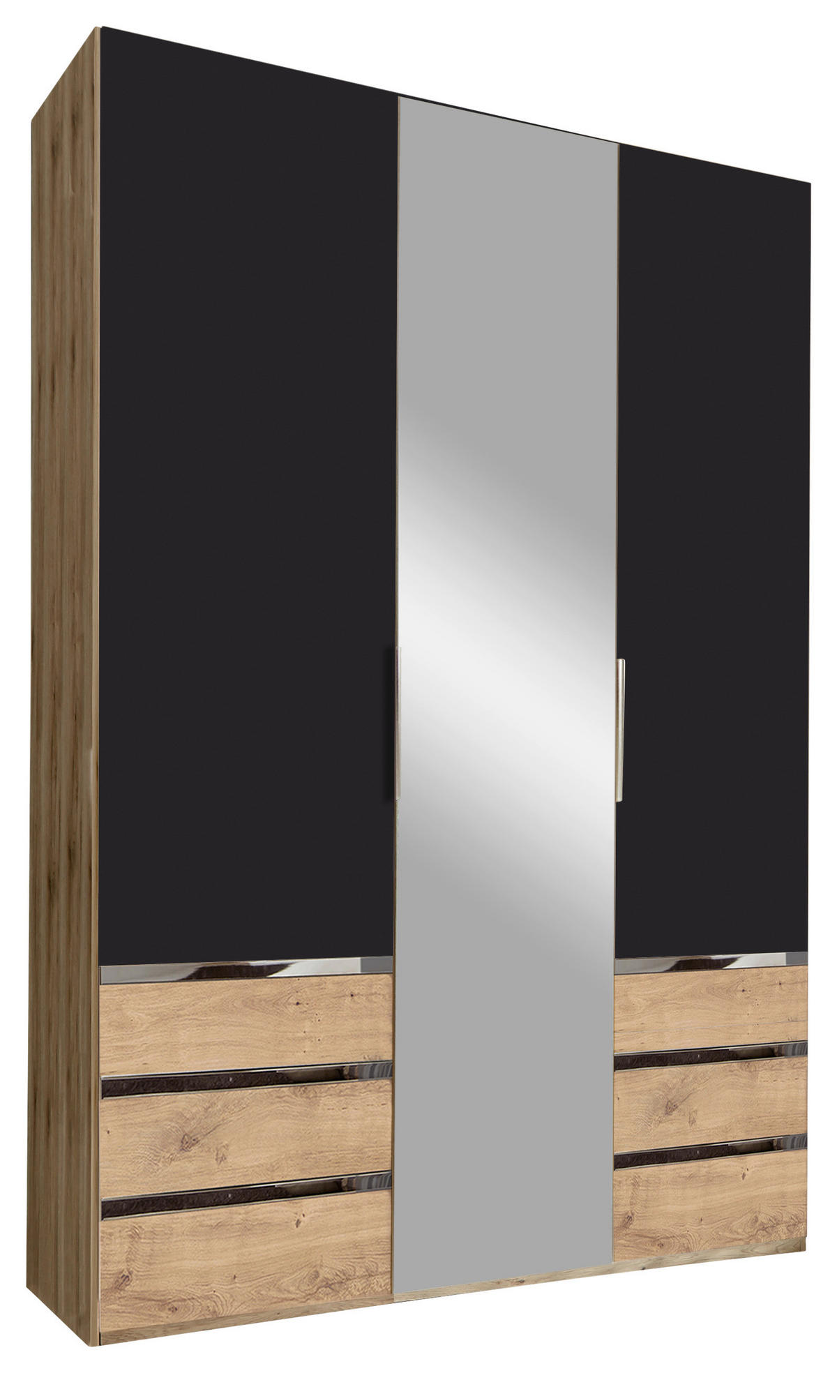 DREHTÜRENSCHRANK 150/216/58 cm,  in Graphitfarben, Silberfarben, Eichefarben, 3-türig  - Chromfarben/Plankeneiche, MODERN, Glas/Holzwerkstoff (150/216/58cm) - MID.YOU