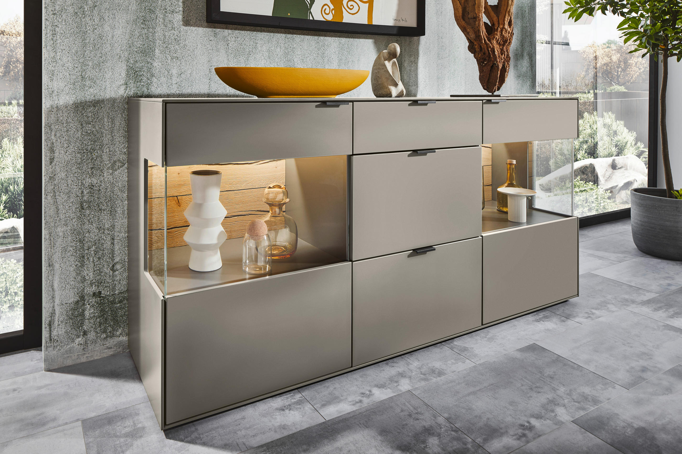 SIDEBOARD Hellgrau  181,9/87,9/45,2 cm  - Hellgrau/Graphitfarben, Design, Glas/Holzwerkstoff (181,9/87,9/45,2cm) - Dieter Knoll