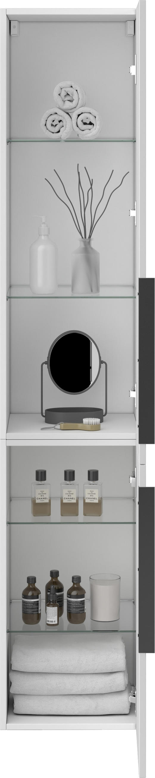 Thumbnail - Xora Hochschrank Itallo, Weiß, Glas, Holzwerkstoff, 4 Fächer, 38x188x39 cm, Zusatzausstattung erhältlich, hängend, Badez...