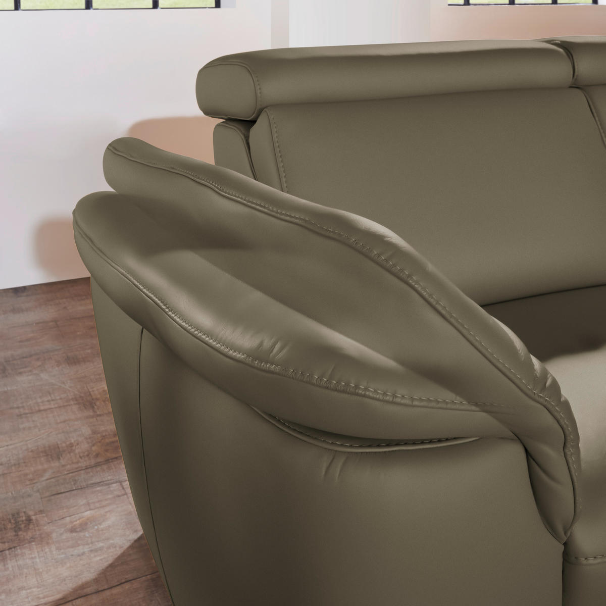 ECKSOFA in Echtleder Olivgrün  - Alufarben/Olivgrün, Design, Leder/Metall (271/239cm) - Cantus