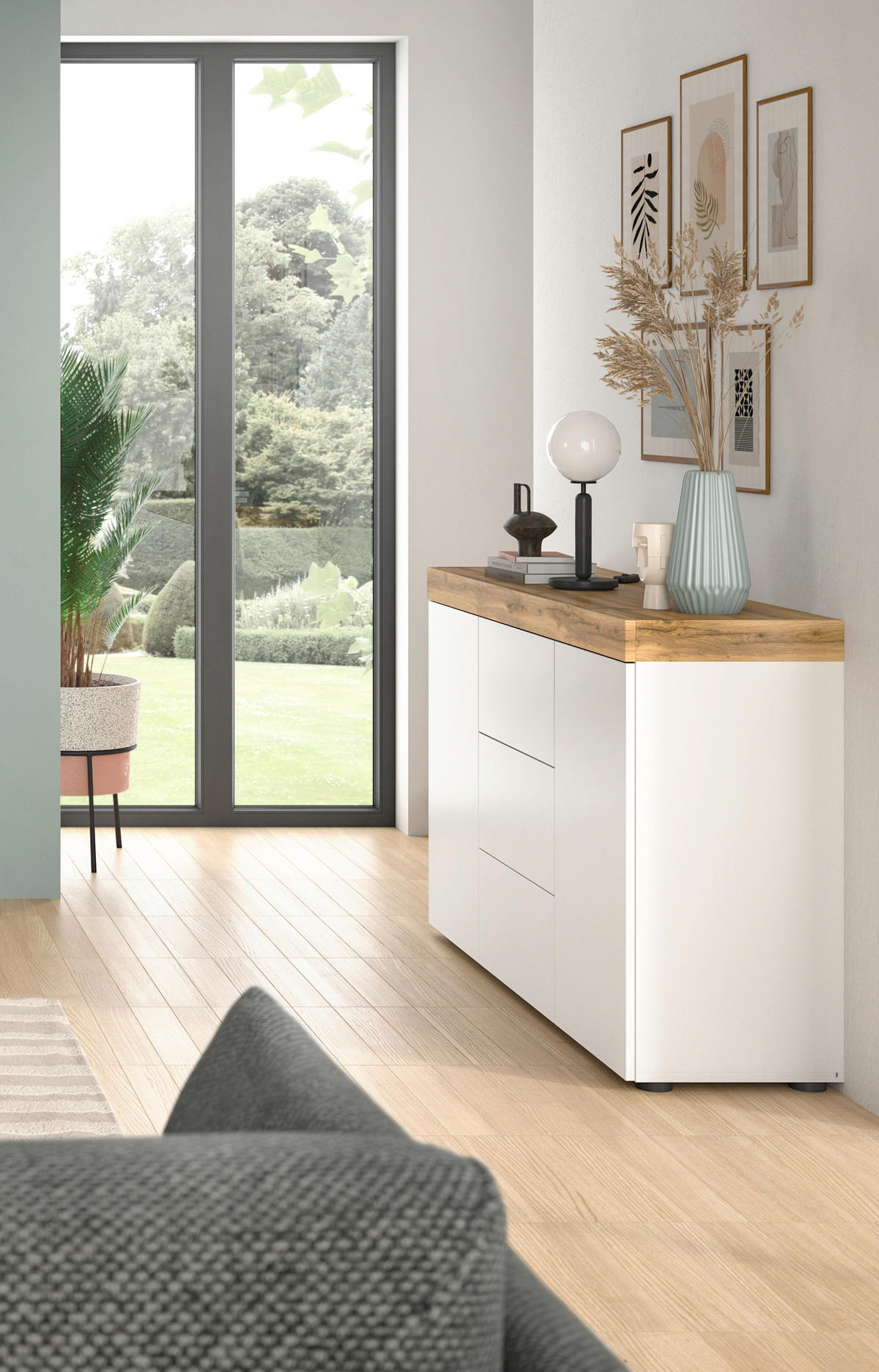 KOMODA, hrast wotan, bela  - hrast wotan/bela, Design, leseni material (125/80/37cm) - MID.YOU