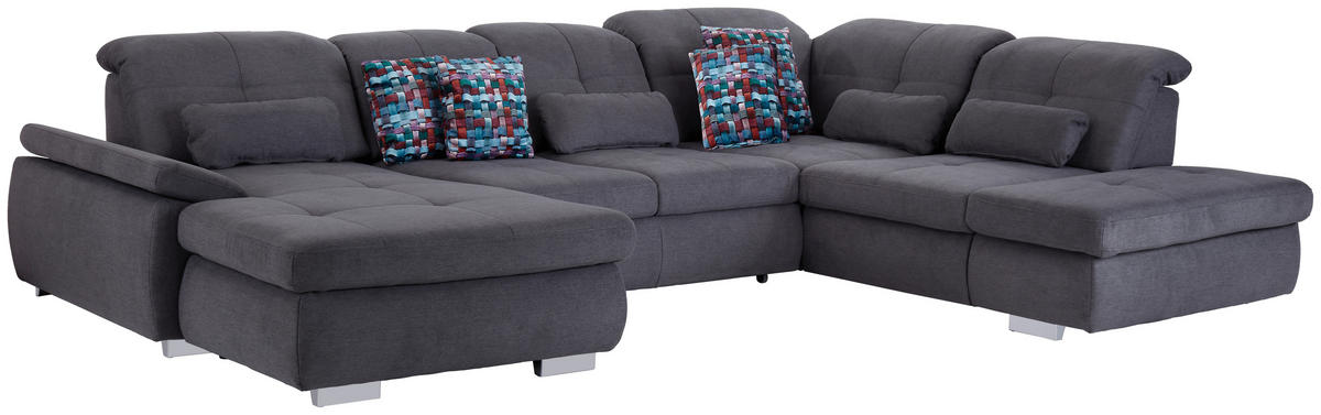 WOHNLANDSCHAFT Grau Chenille, Mikrofaser  - Chromfarben/Grau, MODERN, Textil/Metall (195/371/260cm) - MID.YOU