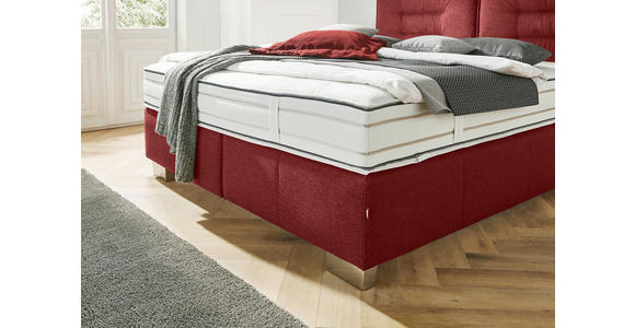 BOXSPRINGBETT 200/200 cm,  in Rot, Matratze, gepolstertes Kopfteil, H4 + H4 = sehr fest  - Chromfarben/Rot, KONVENTIONELL, Textil (200/200cm) - Dieter Knoll