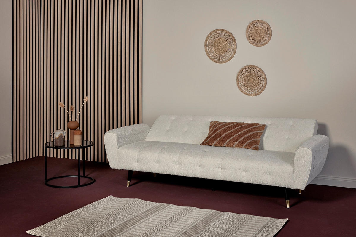 SCHLAFSOFA Bouclé Weiß  - Goldfarben/Schwarz, MODERN, Holz/Textil (213/83/83cm) - Livetastic