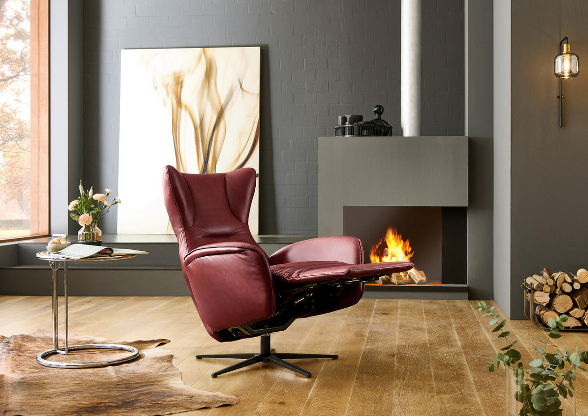 RELAXSESSEL Leder Weinrot  - Weinrot/Schwarz, Design, Leder/Metall (75/106/86cm) - Valdera