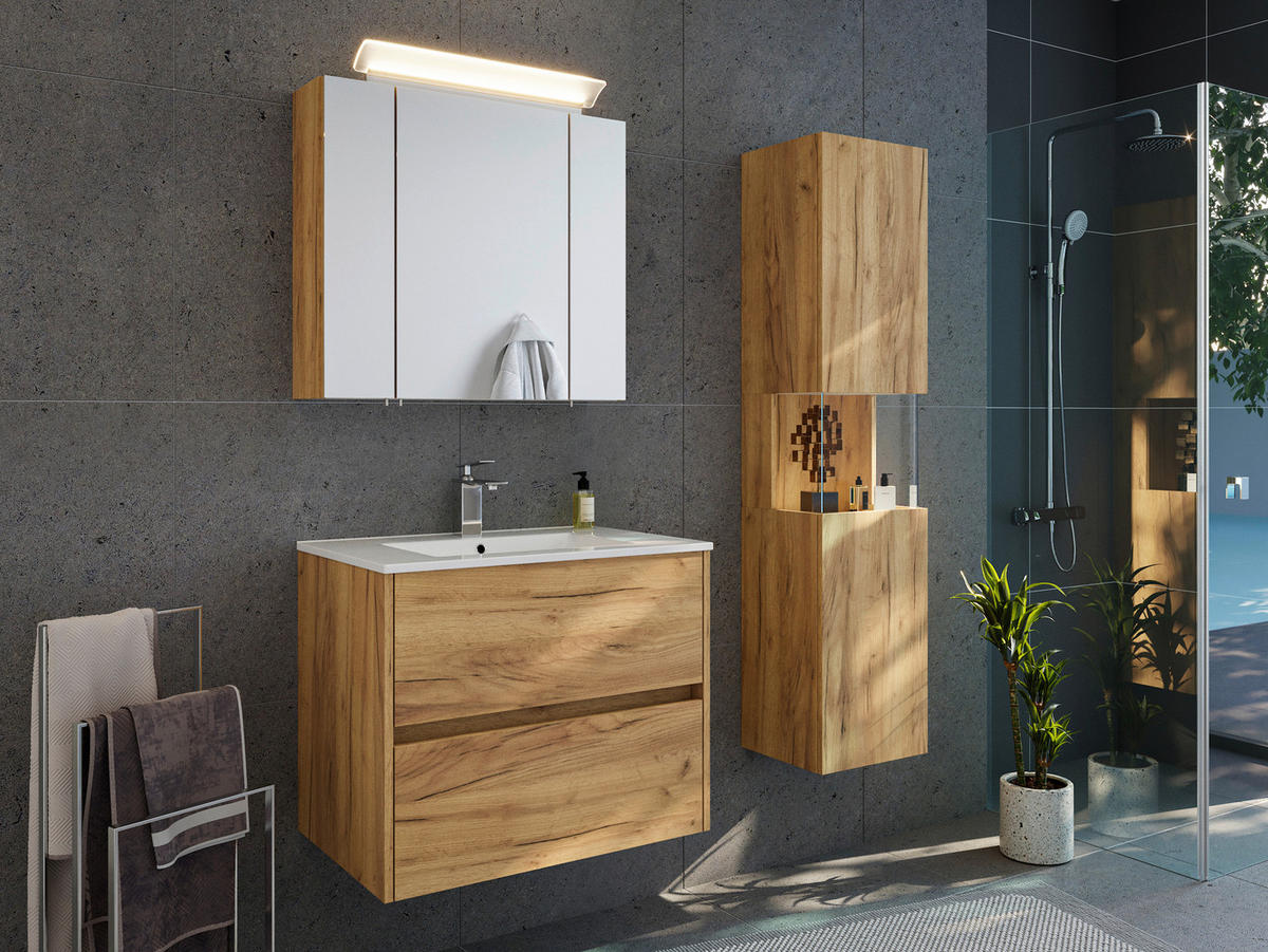 BADEZIMMER 3-teilig  in 70 cm  - Eichefarben/Weiß, Basics, Keramik/Holzwerkstoff (70cm) - MID.YOU