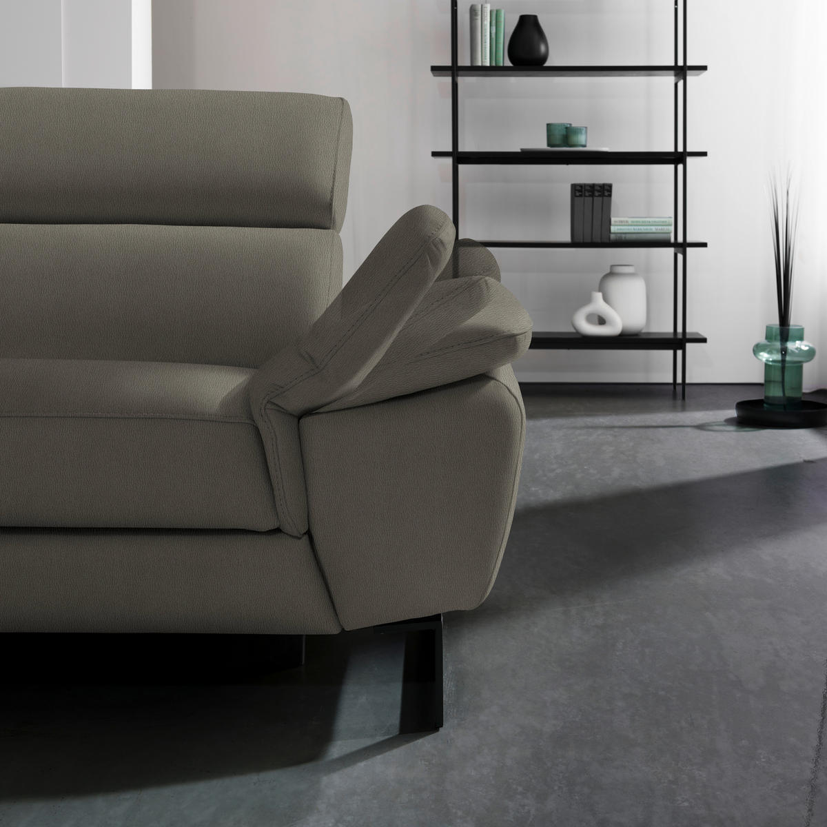 ECKSOFA in Echtleder Graubraun  - Graubraun/Schwarz, Design, Leder/Metall (281/225cm) - Celina Home