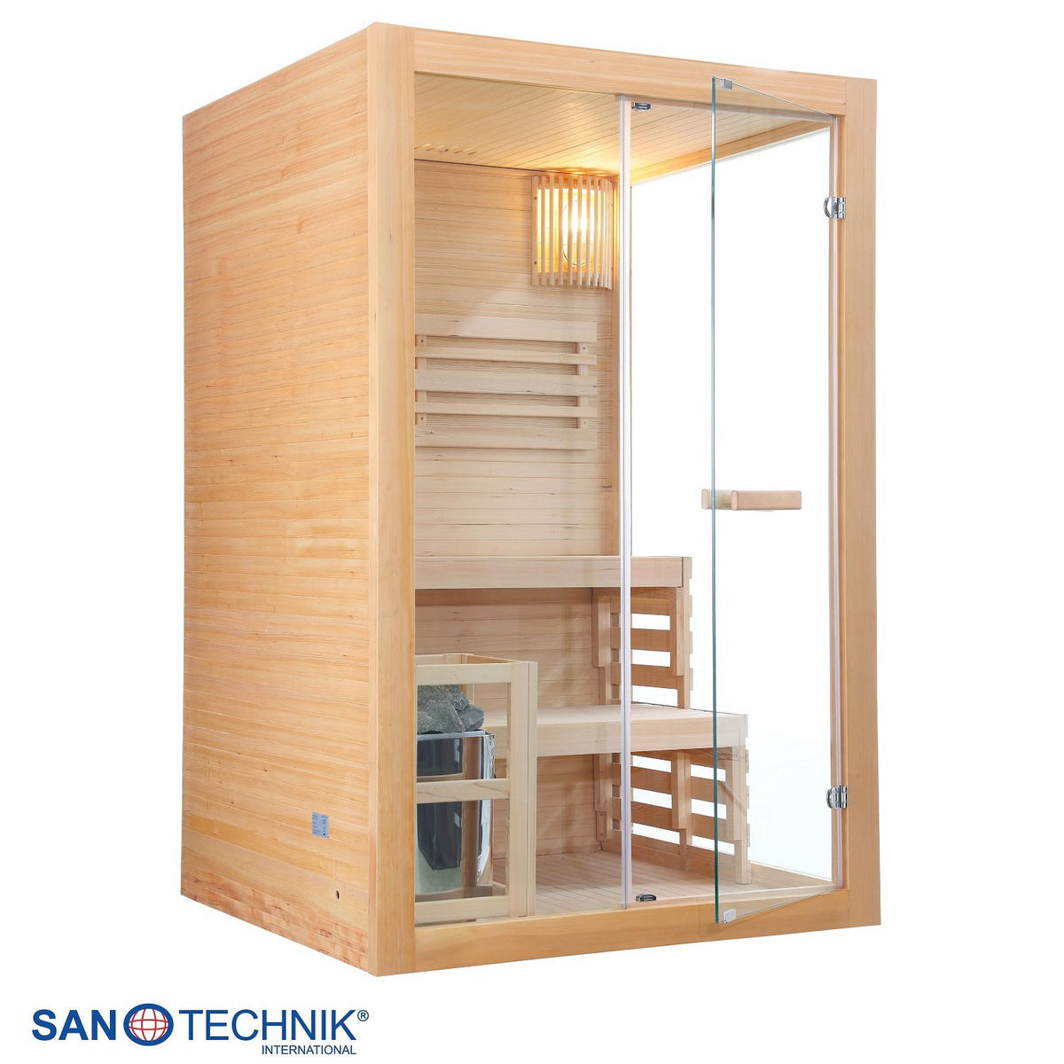SAUNA für 2 Personen  - Naturfarben, Basics, Glas/Holz (130/120/200cm) - Sanotechnik