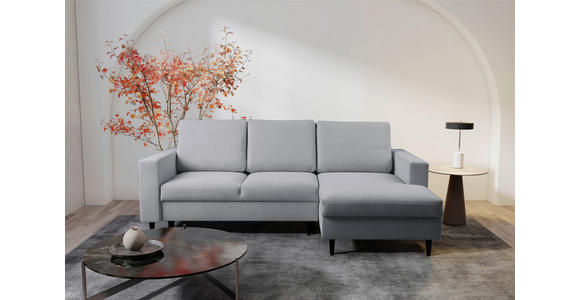 ECKSOFA  in Struktur Hellgrau  - Hellgrau/Schwarz, MODERN, Holz/Kunststoff (230/145cm) - Carryhome