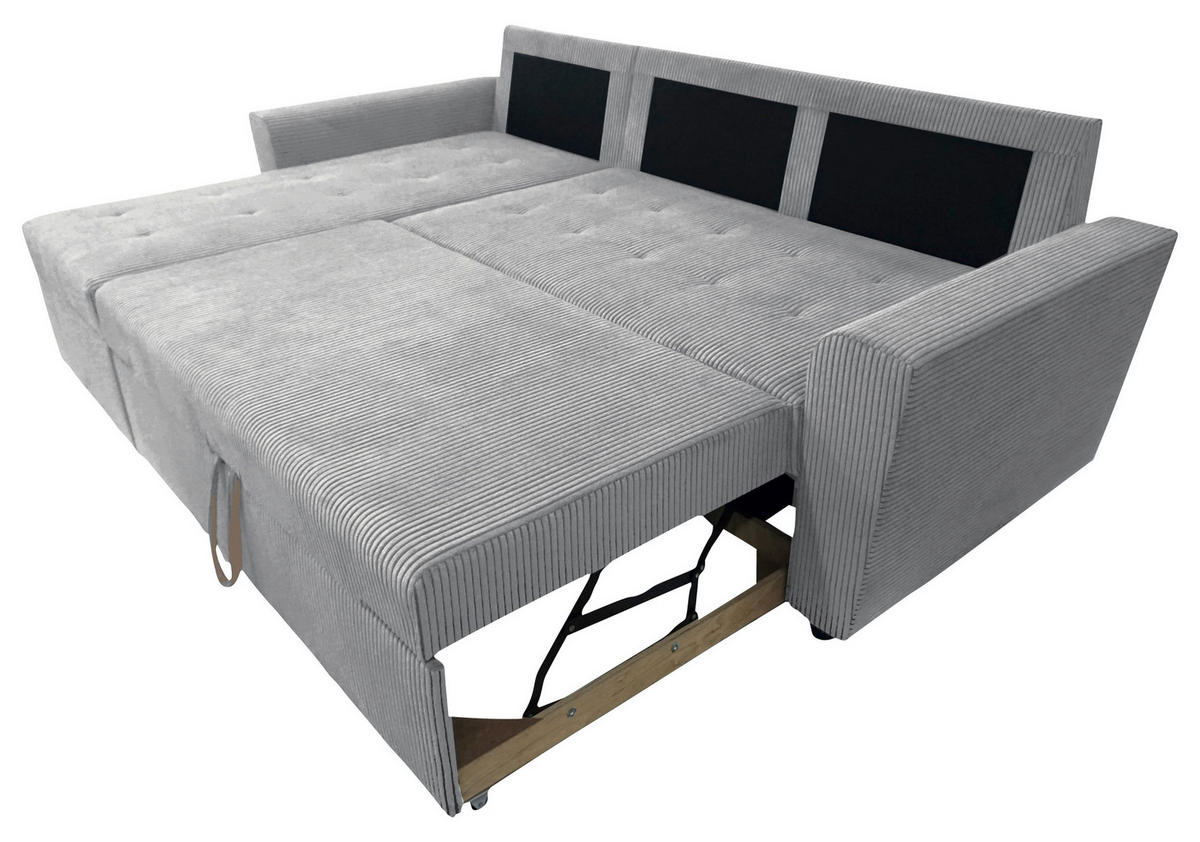 ECKSOFA in Cord Hellgrau  155/231 cm  - Hellgrau/Schwarz, Design, Kunststoff/Textil (155/231cm) - MID.YOU