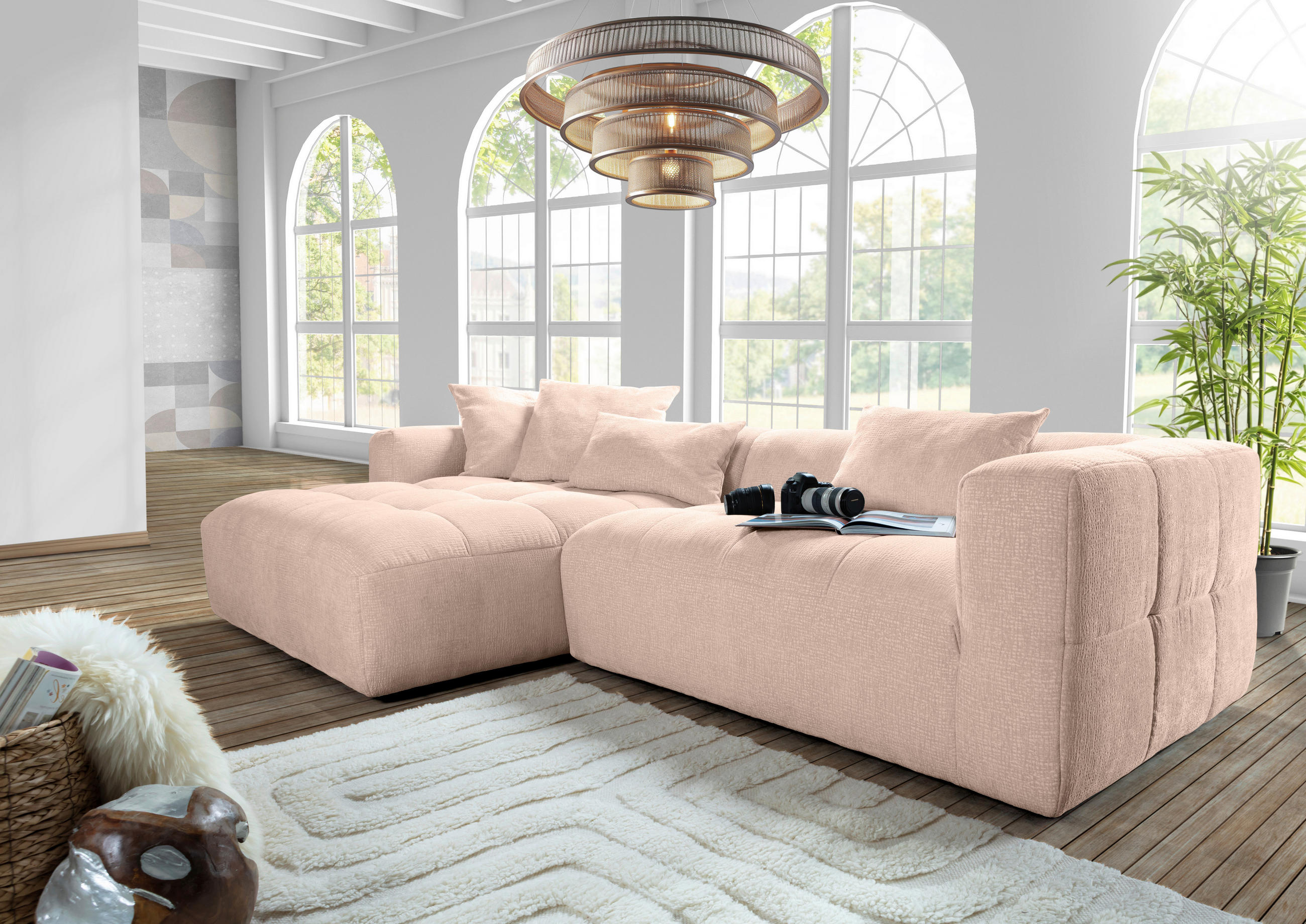 ECKSOFA Rosa Flachgewebe  - Schwarz/Rosa, KONVENTIONELL, Kunststoff/Textil (170/280cm) - Carryhome