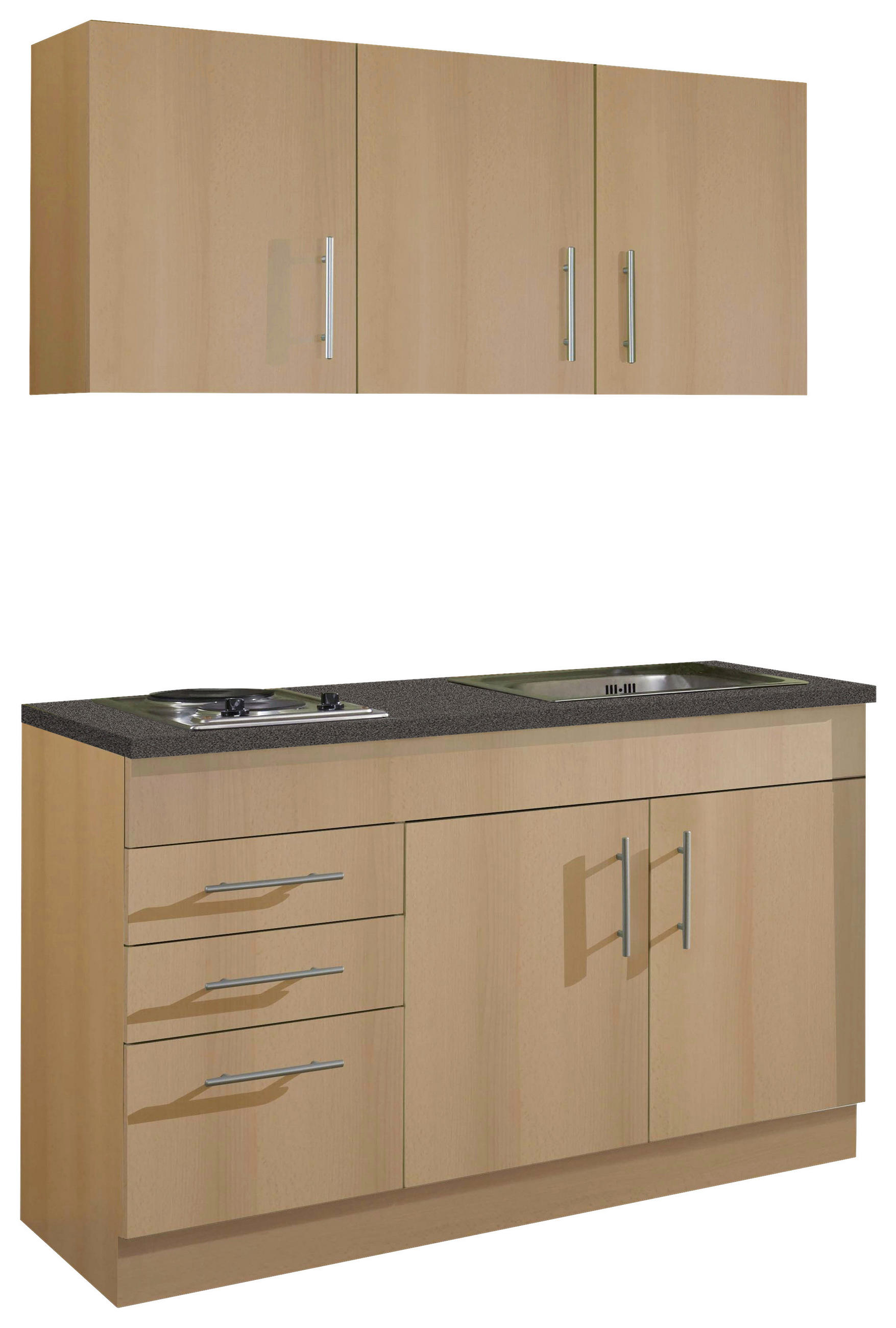 MINIKÜCHE 120 cm   in Buchefarben  - Chromfarben/Buchefarben, MODERN, Holzwerkstoff/Metall (120cm) - Held