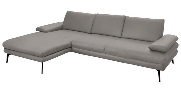 ECKSOFA in Echtleder Silberfarben 180/310 cm - Silberfarben/Schwarz, Design, Leder/Metall (180/310cm) - Dieter Knoll