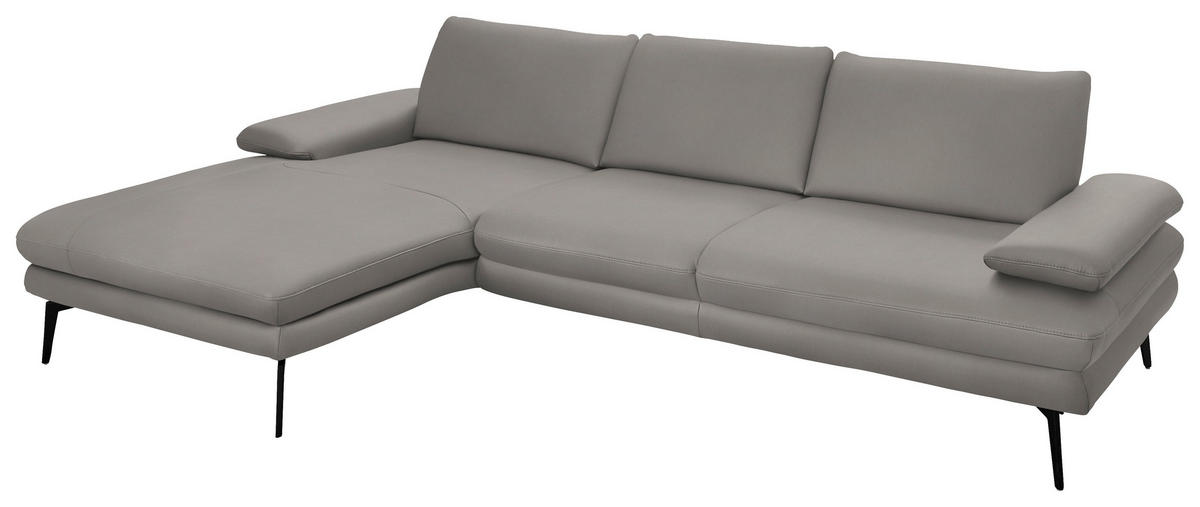 ECKSOFA in Echtleder Silberfarben  - Silberfarben/Schwarz, Design, Leder/Metall (180/310cm) - Dieter Knoll