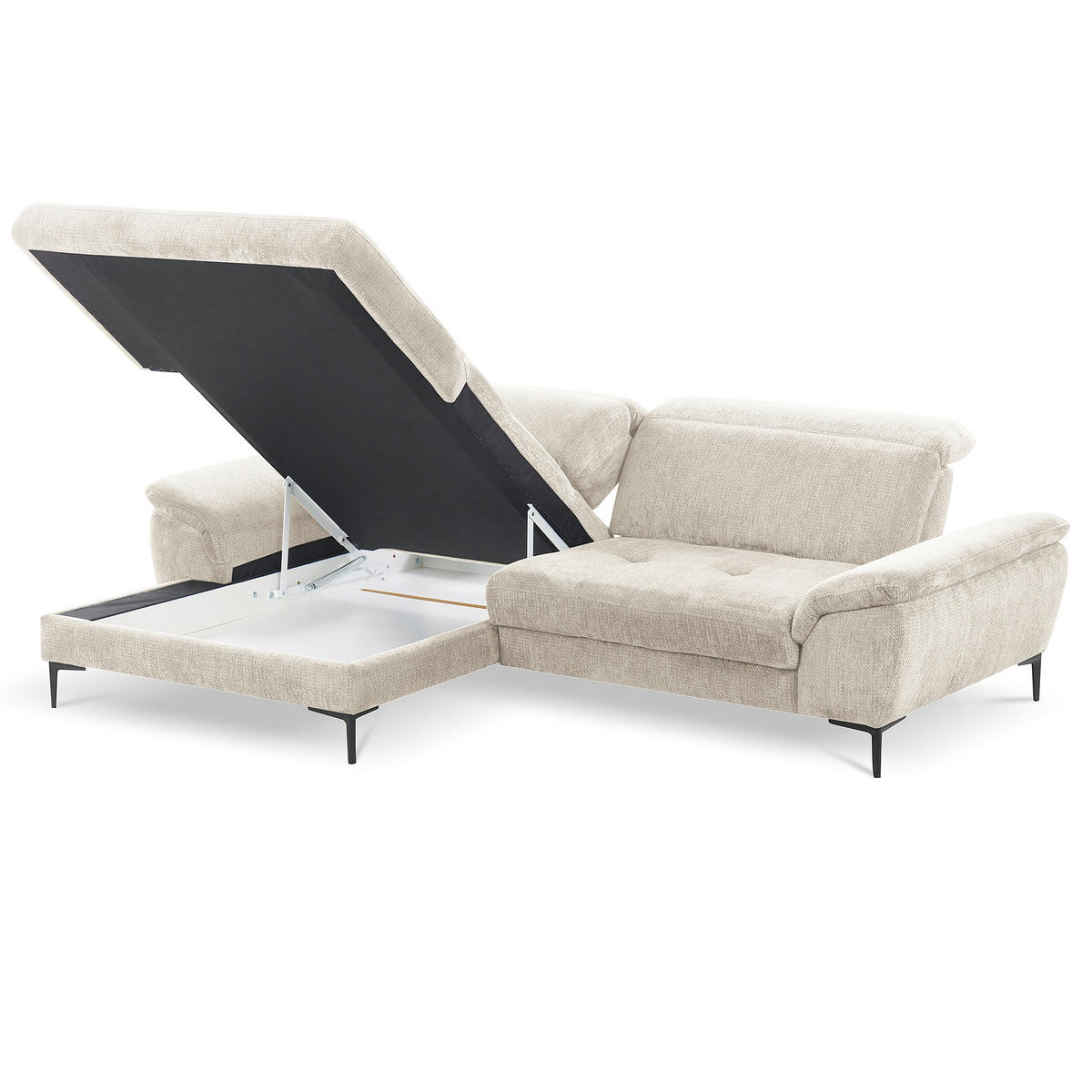 ECKSOFA  Webstoff Weiss  - Weiss/Schwarz, Design, Textil/Metall (195/268cm) - Livetastic