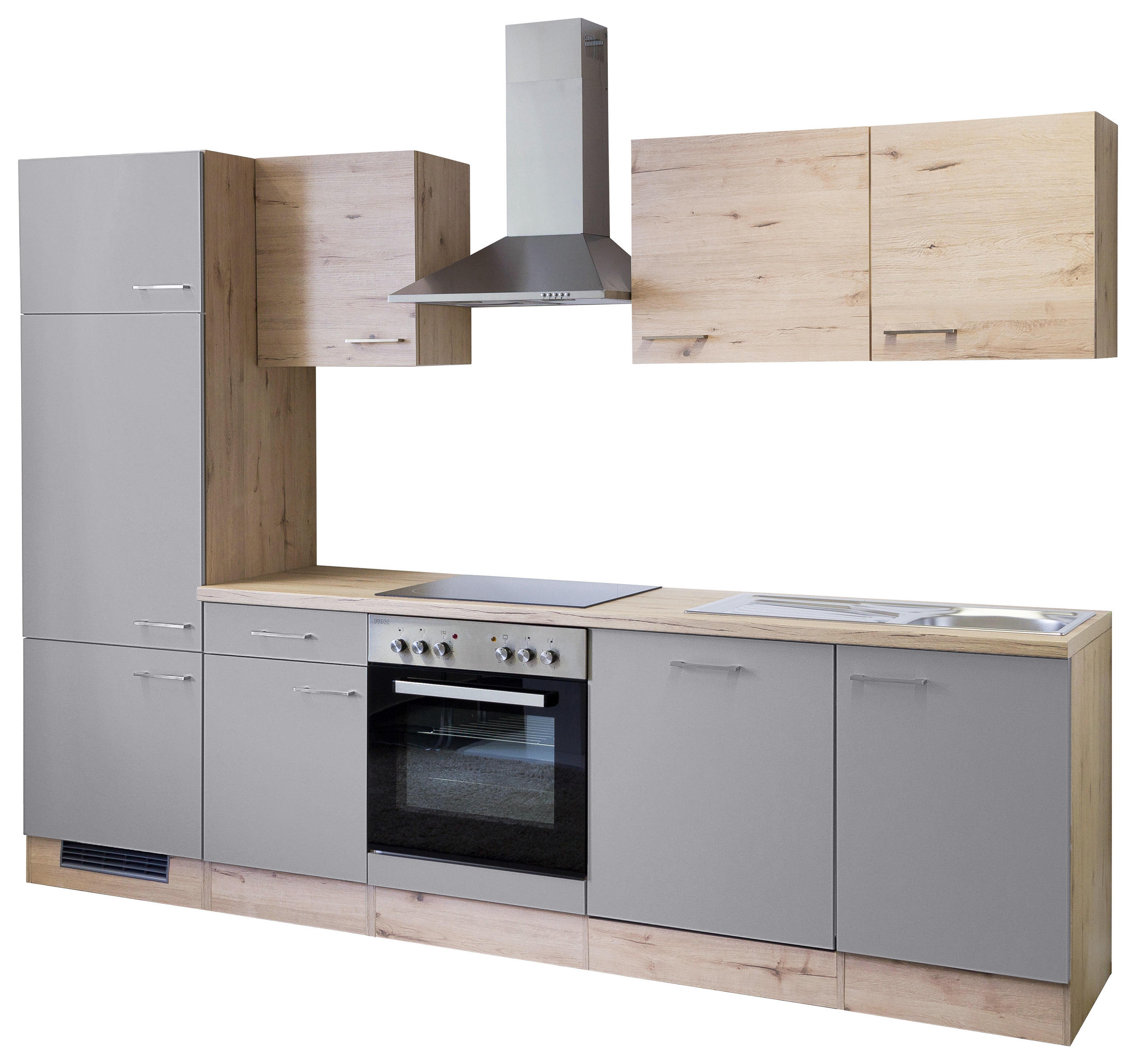 KÜCHENBLOCK 270 cm Eichefarben, Champagner E-Geräte, Spüle   - Champagner/Eichefarben, MODERN (270cm) - MID.YOU