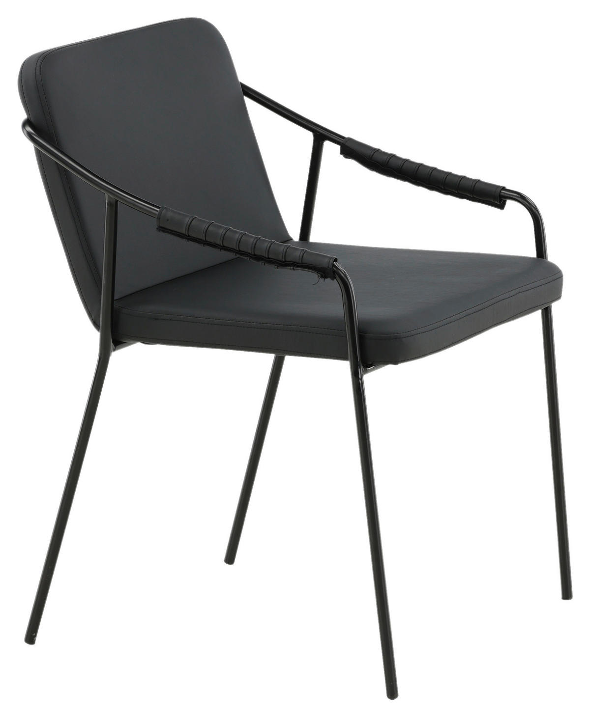 STUHL-SET 2 Stück  in Stahl Lederlook (vegan) Metall, Textil  - Schwarz, Design, Textil/Metall (53/77/59cm) - Livetastic