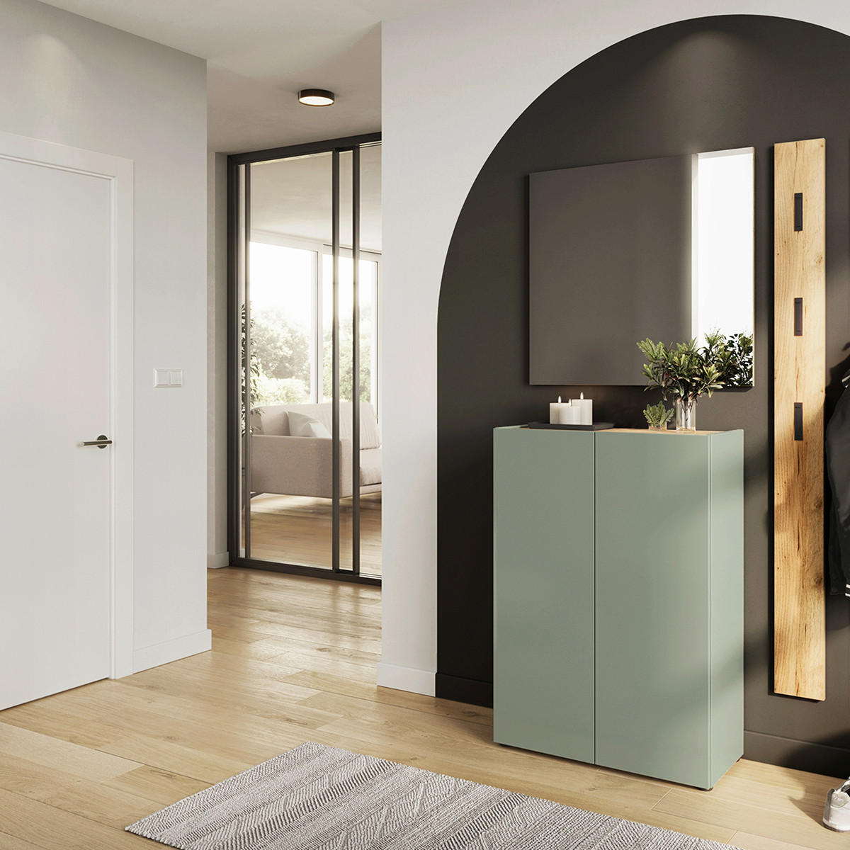 GARDEROBE 3-teilig  in 104/200/33 cm  - Eichefarben/Grün, Design, Glas/Holzwerkstoff (104/200/33cm) - Germania