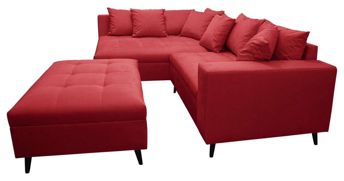 Ecksofa inkl. Hocker in Mikrofaser Rot  - Rot/Schwarz, Design, Holz/Textil (174/247cm) - MID.YOU