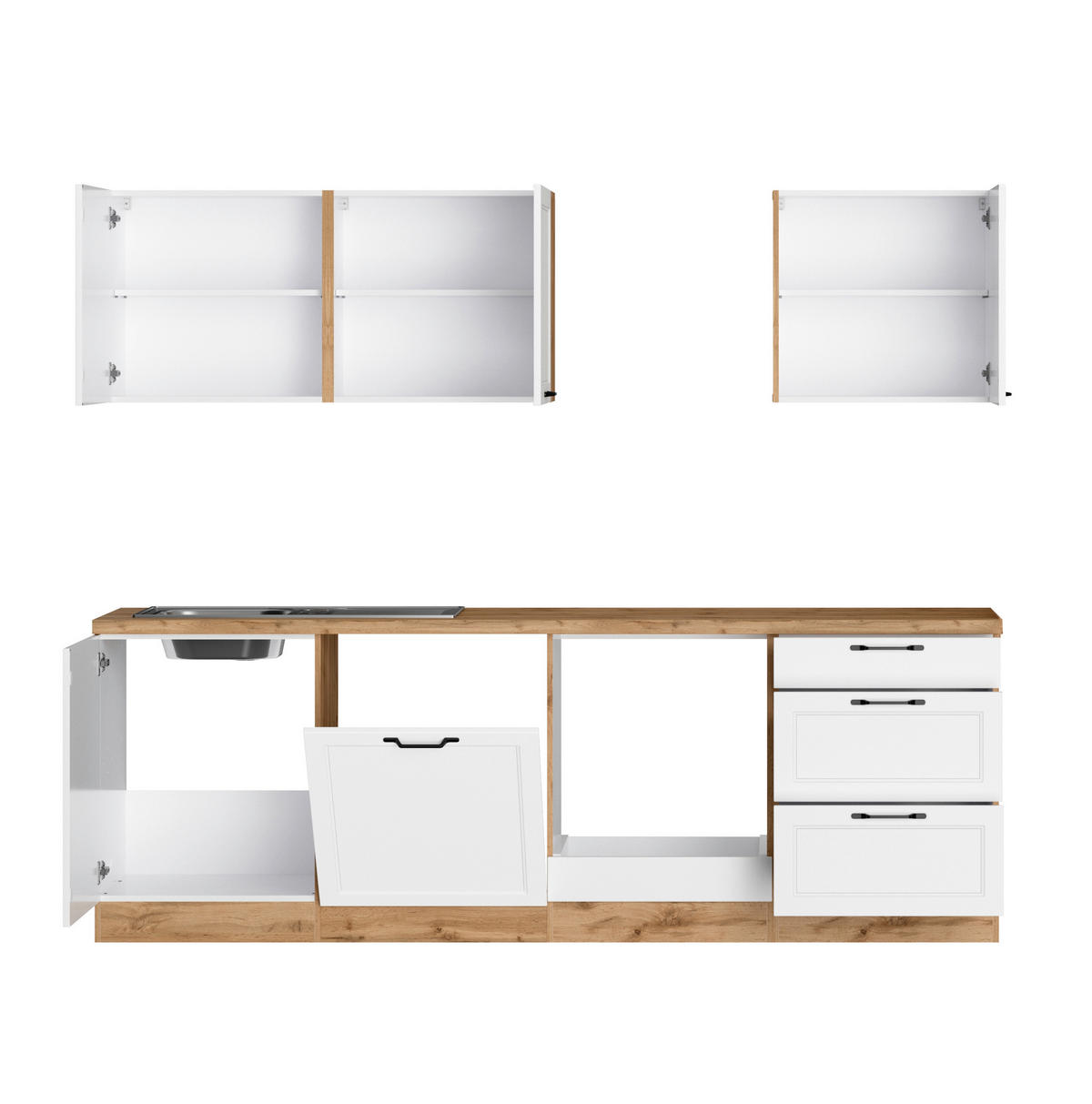 KÜCHENLEERBLOCK 240 cm   in Weiß, Eiche Wotan  - Eiche Wotan/Schwarz, LIFESTYLE, Holzwerkstoff/Metall (240cm) - Held