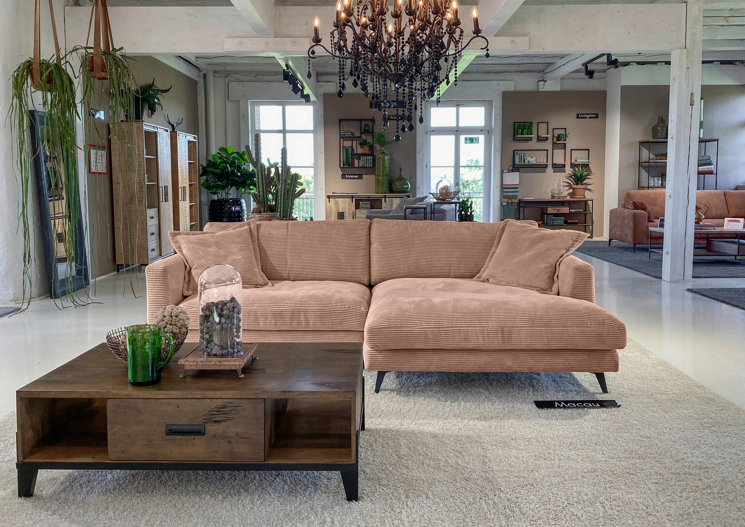 ECKSOFA Altrosa Cord  - Schwarz/Altrosa, LIFESTYLE, Textil/Metall (270/140cm) - Landscape