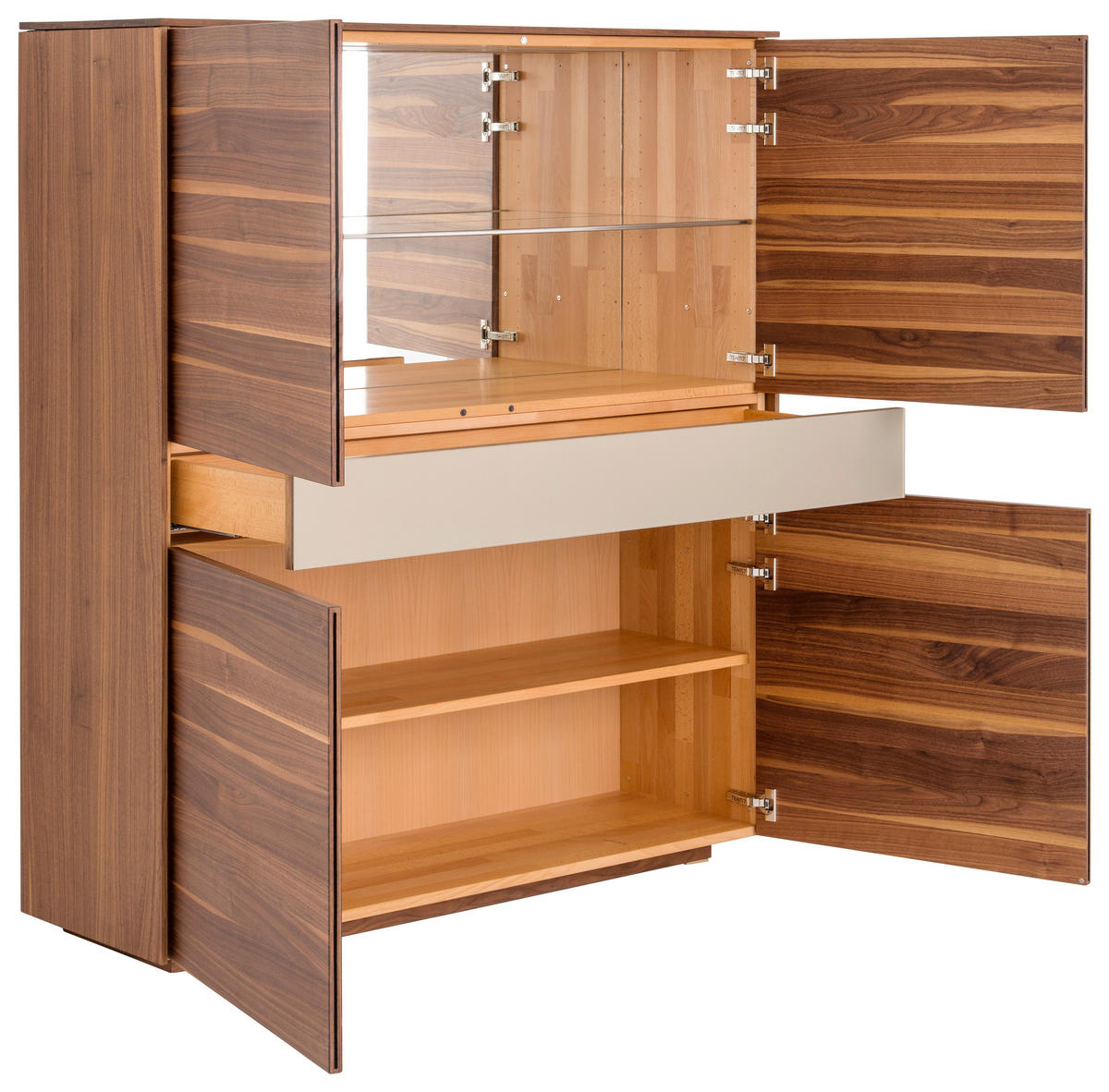 HIGHBOARD  in 132,9/150,2/41,8 cm  - Nussbaumfarben/Bronzefarben, Design, Glas/Holz (132,9/150,2/41,8cm) - TEAM 7