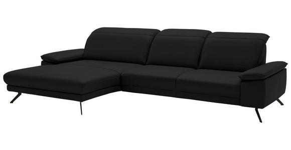 ECKSOFA in Echtleder Schwarz  - Schwarz, Design, Leder/Metall (193/332cm) - Dieter Knoll