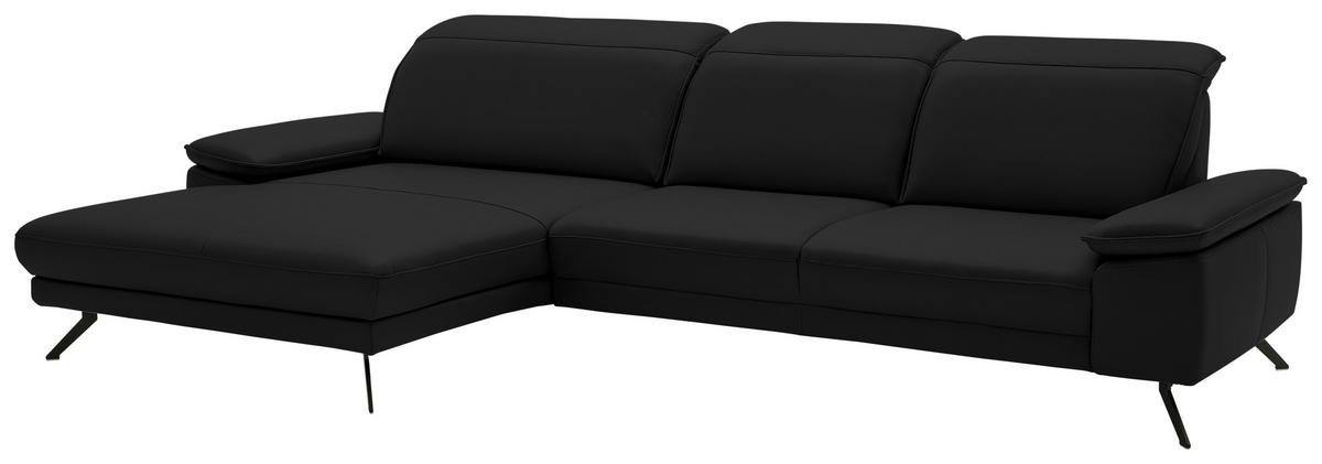 ECKSOFA in Echtleder Schwarz  - Schwarz, Design, Leder/Metall (193/332cm) - Dieter Knoll