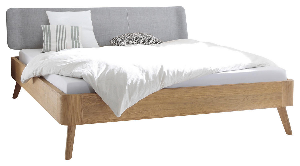BETT 180/200 cm  in Grau, Eichefarben  - Eichefarben/Grau, Design, Holz/Textil (180/200cm) - Hasena
