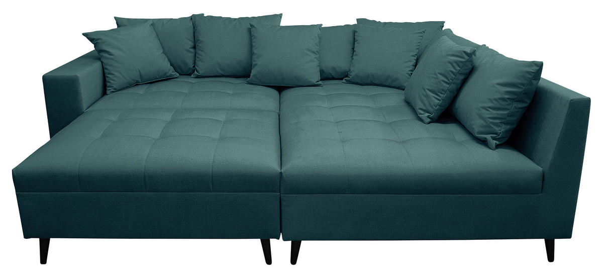 Ecksofa inkl. Hocker  in Mikrofaser Petrol  247/174 cm  - Petrol/Schwarz, Design, Holz/Textil (247/174cm) - MID.YOU