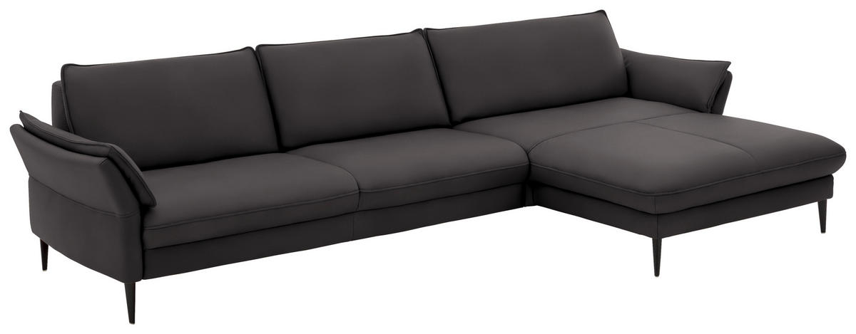 ECKSOFA inkl. Funktion Dunkelbraun Echtleder  - Dunkelbraun/Schwarz, Design, Leder/Metall (334/172cm) - Hukla