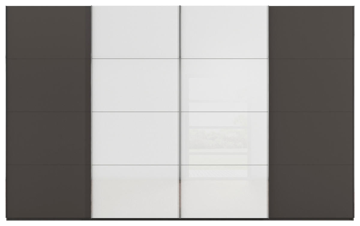 SCHWEBETÜRENSCHRANK 361/235/68 cm 4-türig Graphitfarben, Weiß  - Chromfarben/Graphitfarben, KONVENTIONELL, Glas/Holzwerkstoff (361/235/68cm) - Novel
