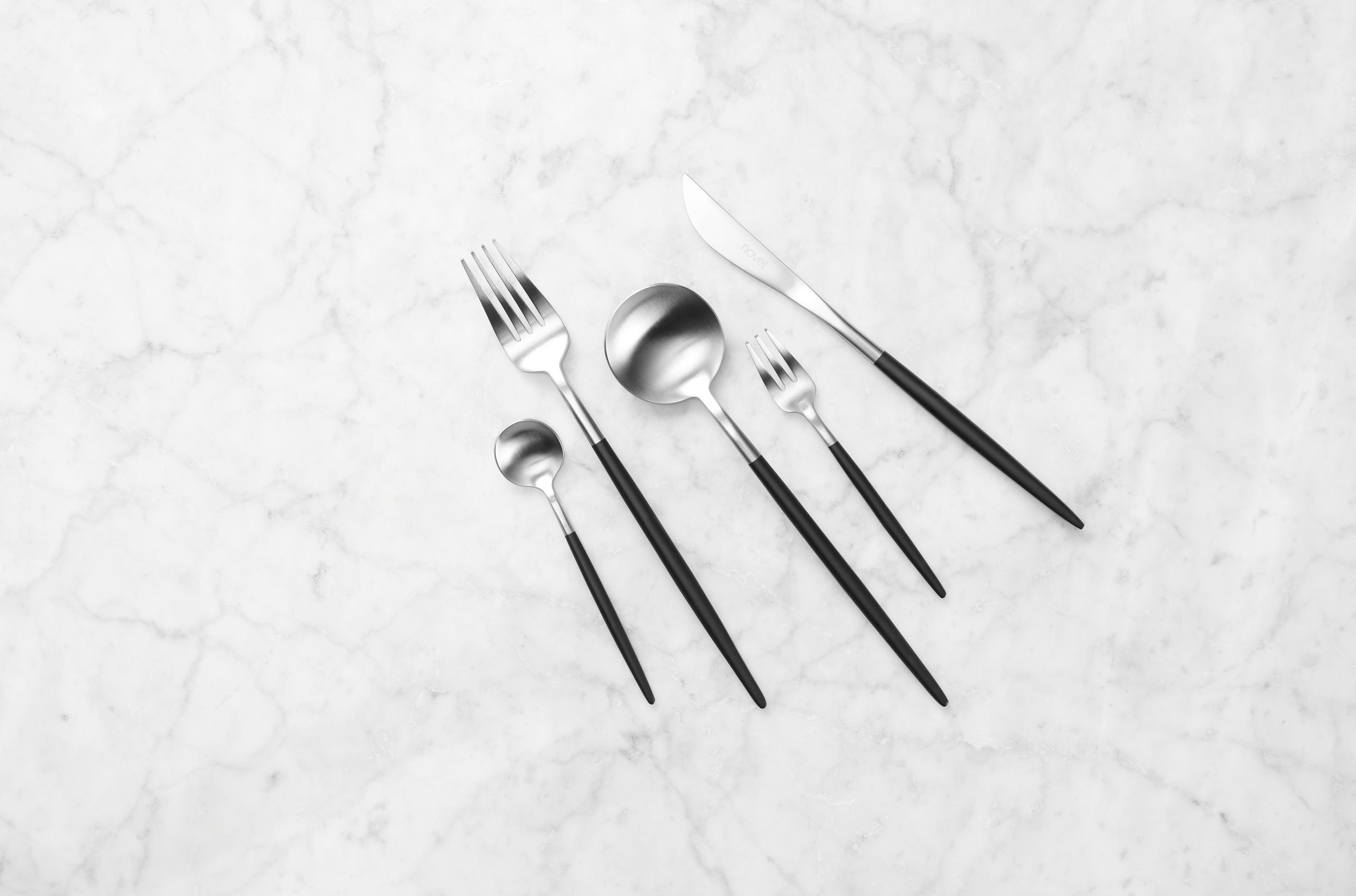 BESTECKSET 20-teilig Edelstahl  - Edelstahlfarben/Schwarz, Design, Metall - Novel