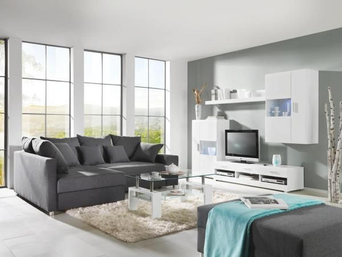 REGAL ZA DNEVNI BORAVAK bijela, bijela visoki sjaj   - bijela/srebrne boje, Design, staklo/drvni materijal (265/186/44cm) - Xora
