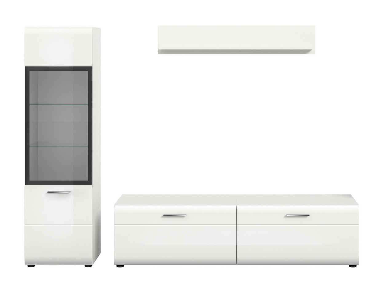 REGAL ZA DNEVNI BORAVAK bijela, bijela visoki sjaj   - bijela/srebrne boje, Design, staklo/drvni materijal (220/160/41cm) - Livetastic