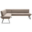 ECKBANK 163/203 cm Lederlook Schwarz, Eichefarben, Hellbraun Eiche massiv Metall   - Hellbraun/Eichefarben, Design, Holz/Textil (163/203cm) - Voleo