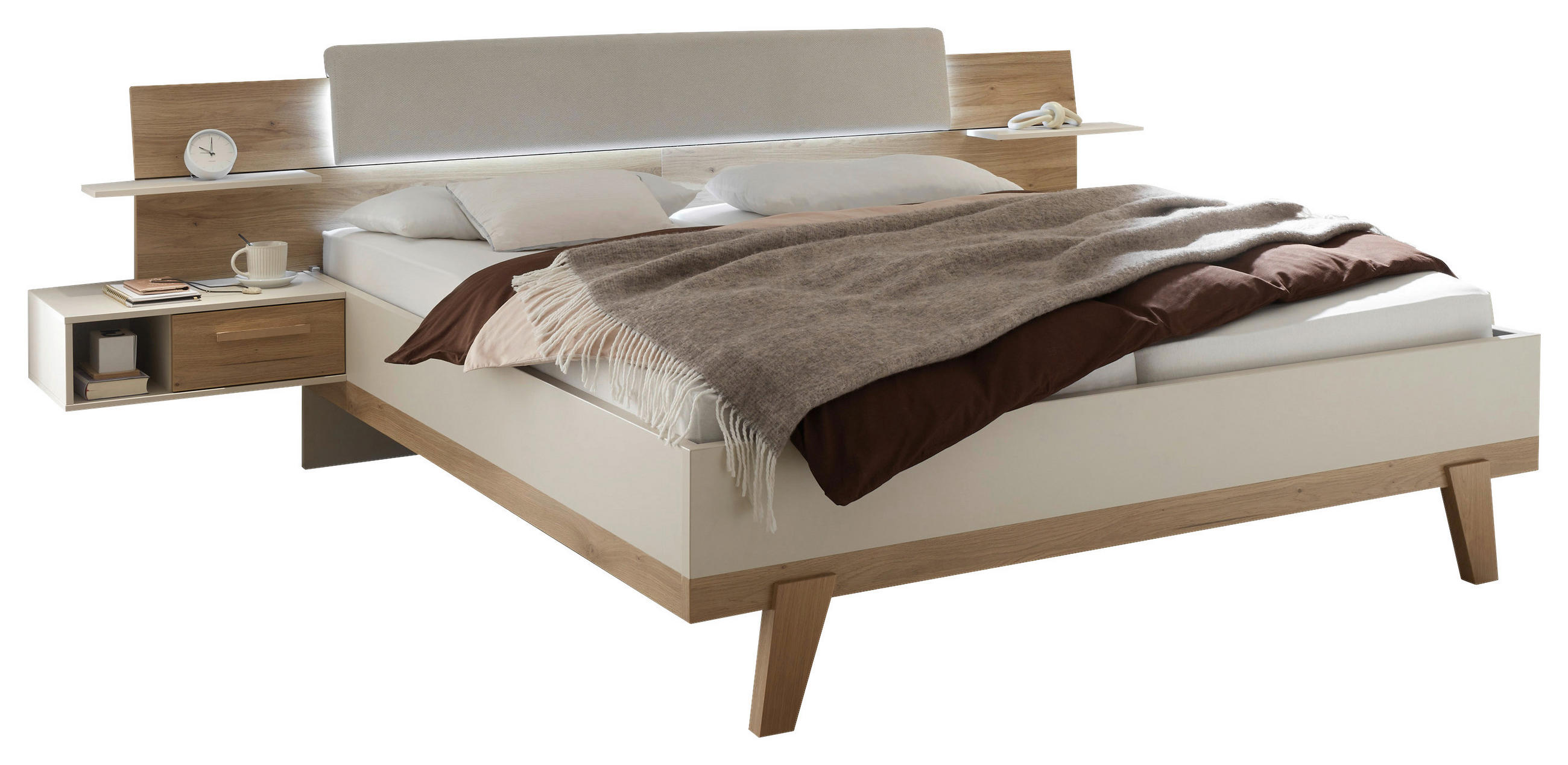 BETTANLAGE 180/200 cm  in Eichefarben, Kaschmir  - Kaschmir/Eichefarben, Design, Holzwerkstoff/Textil (180/200cm) - Xora