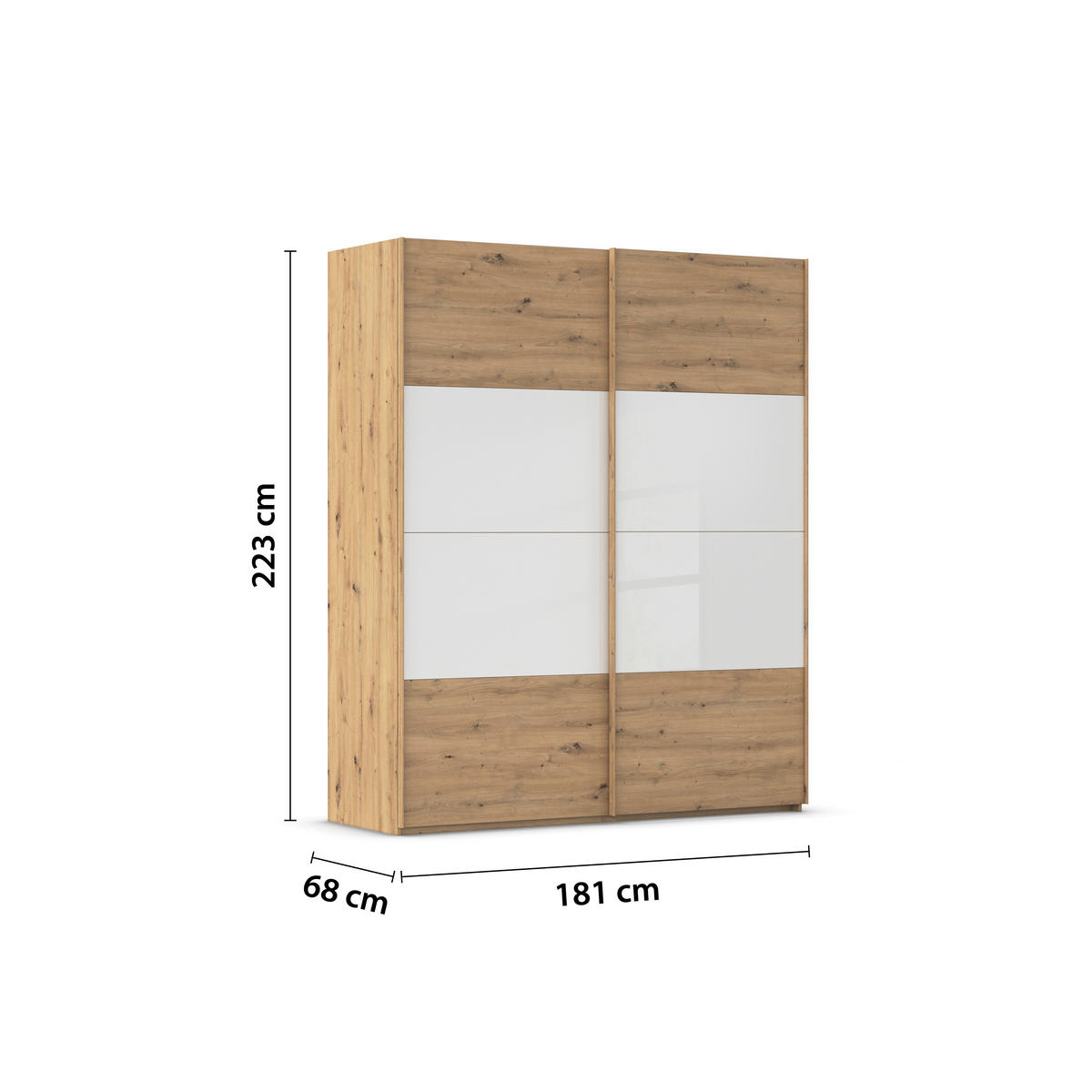 SCHWEBETÜRENSCHRANK 181/223/68 cm 2-türig Weiß, Eiche Artisan  - Eichefarben/Weiß, Design, Glas/Holzwerkstoff (181/223/68cm) - Xora